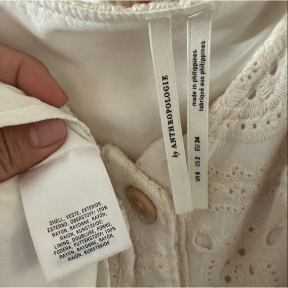 Anthropologie Concerto Ivory Eyelet Midi Dress in Ivory Size 2 US - Picture 13 of 13